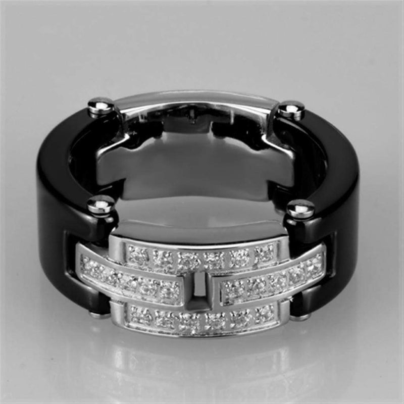 Silver Jewelry Rings Simple Engagement Rings 3W976 Stainless Steel Ring with Ceramic in Jet Alamode Fashion Jewelry Outlet