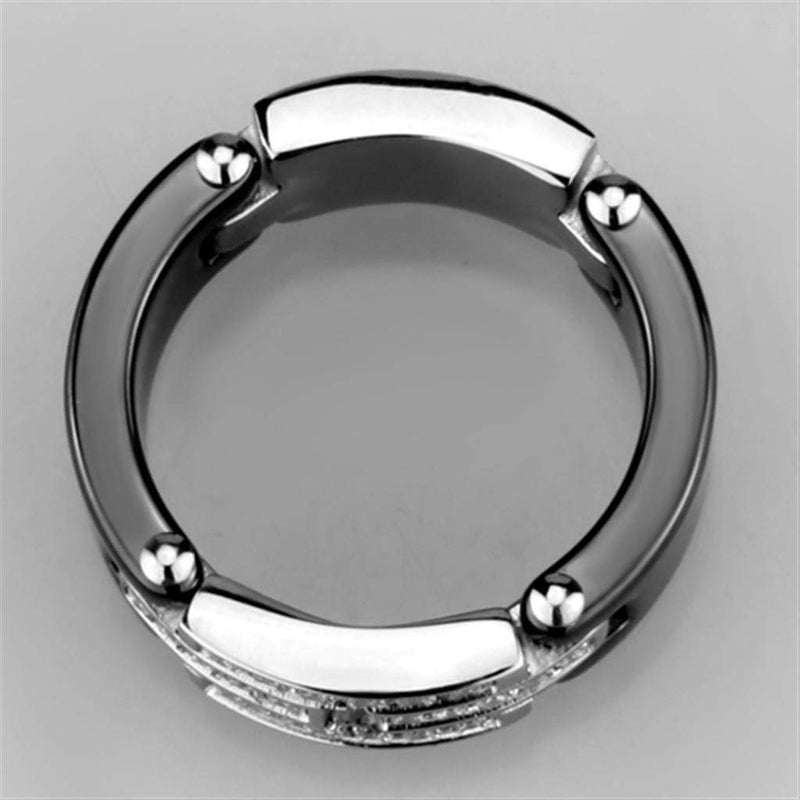Silver Jewelry Rings Simple Engagement Rings 3W976 Stainless Steel Ring with Ceramic in Jet Alamode Fashion Jewelry Outlet