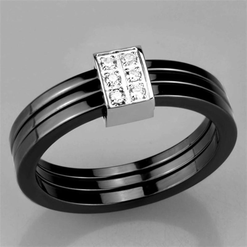 Silver Jewelry Rings Simple Engagement Rings 3W980 Stainless Steel Ring with Ceramic in Jet Alamode Fashion Jewelry Outlet