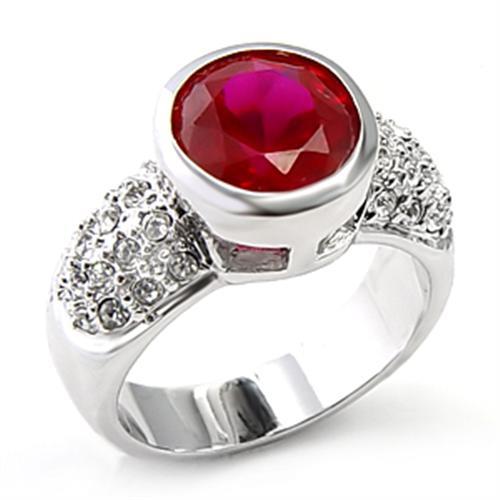 Silver Jewelry Rings Simple Engagement Rings 6X223 Rhodium Brass Ring with Synthetic in Ruby Alamode Fashion Jewelry Outlet