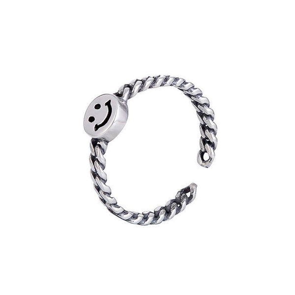 Silver Jewelry Rings Simple Fashion Braided Pattern Smiling Face Vintage Sterling Silver Ring TIY