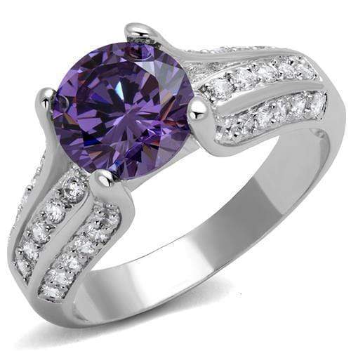 Simple Rings 3W1359 Rhodium Brass Ring with AAA Grade CZ in Amethyst