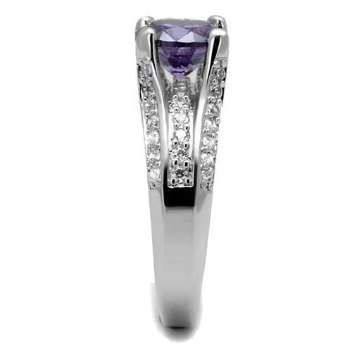 Simple Rings 3W1359 Rhodium Brass Ring with AAA Grade CZ in Amethyst