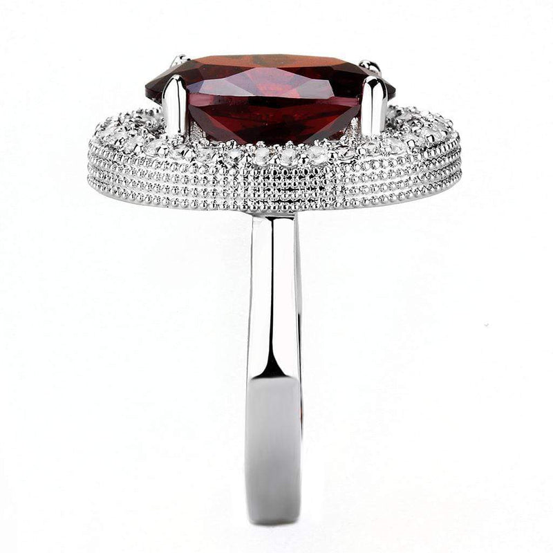 Simple Rings 3W1455 Rhodium Brass Ring with AAA Grade CZ in Garnet