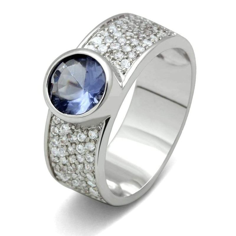 Simple Rings 3W146 Rhodium Brass Ring with Synthetic in Light Sapphire