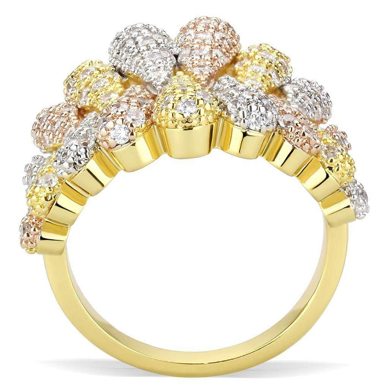Simple Rings 3W1462 Tricolor Brass Ring with AAA Grade CZ