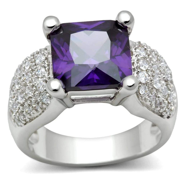 Simple Rings 3W148 Rhodium Brass Ring with AAA Grade CZ in Amethyst