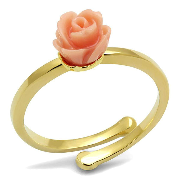 Silver Jewelry Rings Solid Gold Ring LO4059 Flash Gold Brass Ring with Synthetic in Light Peach Alamode Fashion Jewelry Outlet