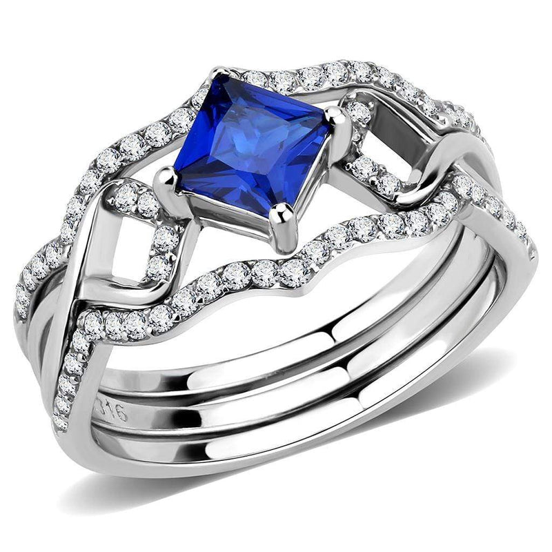 Silver Jewelry Rings Stainless Steel Rings DA272 Stainless Steel Ring with Synthetic in London Blue Alamode Fashion Jewelry Outlet