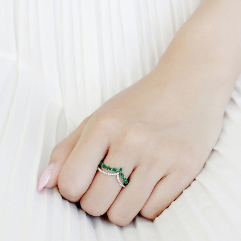 Silver Jewelry Rings Stainless Steel Rings DA347 Stainless Steel Ring with Synthetic in Emerald Alamode Fashion Jewelry Outlet