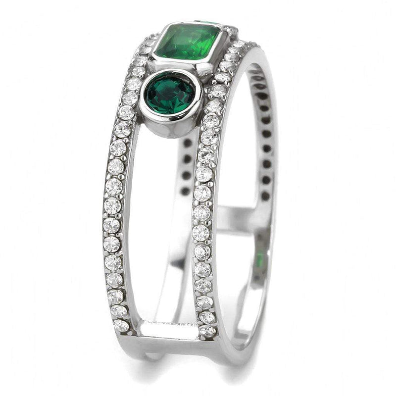 Silver Jewelry Rings Stainless Steel Rings DA348 Stainless Steel Ring with Synthetic in Emerald Alamode Fashion Jewelry Outlet