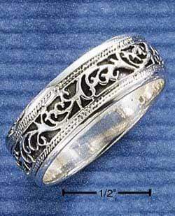 Silver Jewelry Rings Sterling Silver 9MM Filigree Band Ring With Antiqued Inset JadeMoghul Inc.