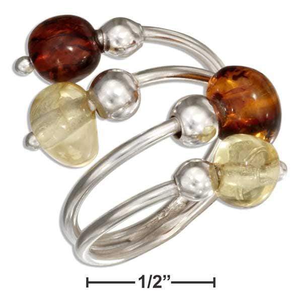 Silver Jewelry Rings Sterling Silver Adjustable Multicolor Baltic Amber Bypass Ring JadeMoghul Inc.