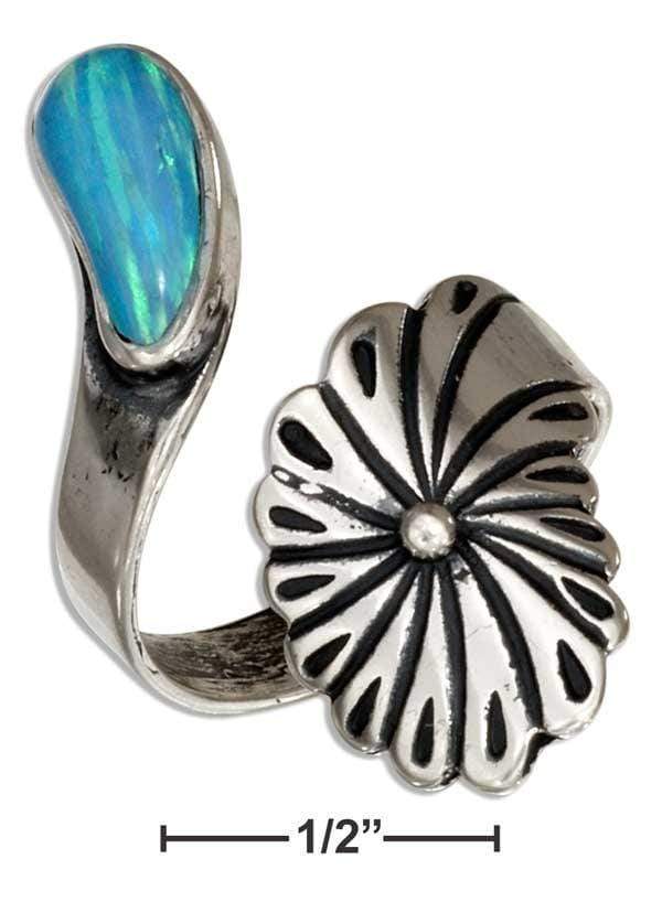 Silver Jewelry Rings Sterling Silver Adjustable Wrap Flower Ring With Rainbow Cut Synthetic Blue Opal JadeMoghul