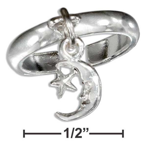 Silver Jewelry Rings Sterling Silver Crescent Moon With Star Charm Toe Ring JadeMoghul Inc.