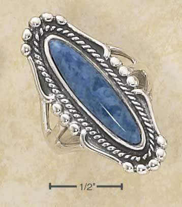 Silver Jewelry Rings Sterling Silver Elongated Oval Reconstituted Denim Lapis Ring JadeMoghul Inc.