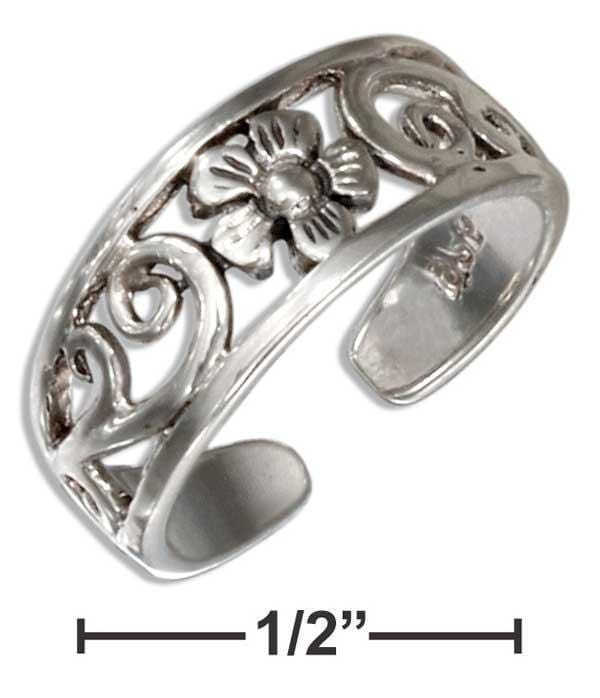 Silver Jewelry Rings STERLING SILVER FILIGREE SCROLLS AND FLOWER TOE RING JadeMoghul