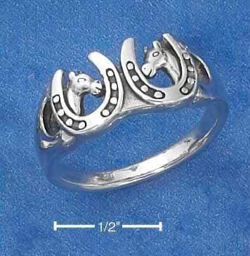 Silver Jewelry Rings Sterling Silver Horseshoes And Horse Heads Ring JadeMoghul Inc.