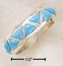 Silver Jewelry Rings Sterling Silver Inverted Reconstituted Turquoise Triangles Wedding Band Ring JadeMoghul Inc.