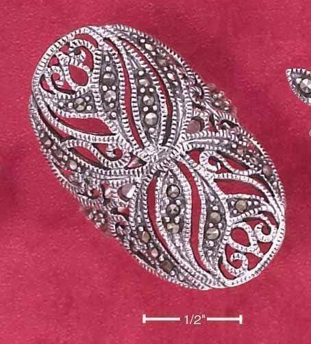 Silver Jewelry Rings Sterling Silver Large Floral Filigree Marcasite Ring JadeMoghul Inc.