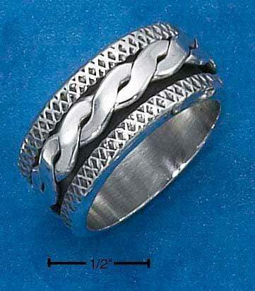 Silver Jewelry Rings Sterling Silver Mens Antiqued Worry Ring With Twisted Spinning Band JadeMoghul Inc.