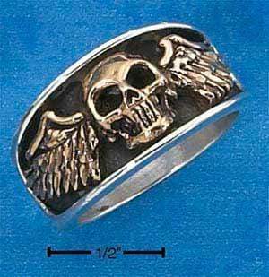 Silver Jewelry Rings Sterling Silver Mens Bronze Skull With Wings Ring JadeMoghul Inc.