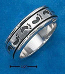 Silver Jewelry Rings Sterling Silver Mens Worry Ring With Footprints Spinning Band JadeMoghul Inc.