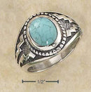 Silver Jewelry Rings Sterling Silver Oval Reconstituted Turquoise With Wide Aztec Design Shank JadeMoghul Inc.