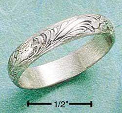 Silver Jewelry Rings Sterling Silver Ring:  3mm Antiqued Floral Wedding Band Ring JadeMoghul