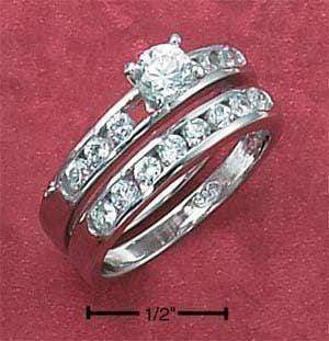 Silver Jewelry Rings Sterling Silver Ring:  4.5mm Cubic Zirconia Channel Set Wedding Ring Set JadeMoghul