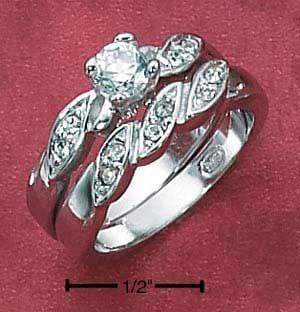 Silver Jewelry Rings Sterling Silver Ring:  4.5mm Cubic Zirconia Twisted Pave Shank Wedding Band Set JadeMoghul