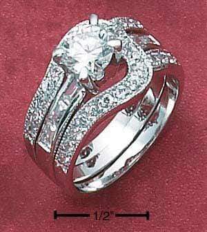 Silver Jewelry Rings Sterling Silver Ring:  6MM Cubic Zirconia Wedding Band Set With Loop Design JadeMoghul Inc.