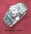Silver Jewelry Rings Sterling Silver Ring:  7.5MM Round Cubic Zirconia Engagement Ring With Baguette Cubic Zirconia Band JadeMoghul Inc.