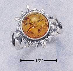 Silver Jewelry Rings Sterling Silver Ring:  Antiqued Honey Amber Sun Ring With Twisted Shank JadeMoghul Inc.