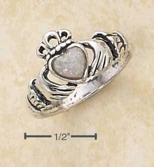 Silver Jewelry Rings Sterling Silver Ring:  Claddagh Ring With White Synthetic Opal Heart JadeMoghul