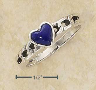 Silver Jewelry Rings Sterling Silver Ring:  Curb Link Reconstituted Blue Stone Heart Ring JadeMoghul