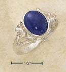 Silver Jewelry Rings Sterling Silver Ring:  Floral Oval Reconstituted Blue Stone Ring JadeMoghul