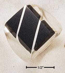 Silver Jewelry Rings Sterling Silver Ring:  Men's Large Obsidian Rectangular Striped Ring JadeMoghul