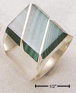 Silver Jewelry Rings Sterling Silver Ring:  Men's Large Simulated Malachite Rectangular Striped Ring JadeMoghul