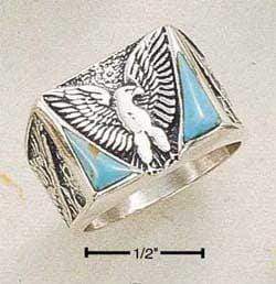 Silver Jewelry Rings Sterling Silver Ring:  Men's Reconstituted Turquoise Eagle Ring JadeMoghul