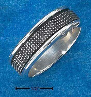 Sterling Silver Ring:  Mens Antiqued Worry Ring With Beaded Spinning Band