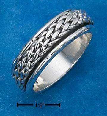 Silver Jewelry Rings Sterling Silver Ring:  Mens Antiqued Worry Ring With Woven Spinning Band JadeMoghul