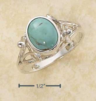 Silver Jewelry Rings Sterling Silver Ring:  Oval Reconstituted Turquoise Ring With Small Flower Scrolled Shank JadeMoghul