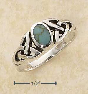 Silver Jewelry Rings Sterling Silver Ring:  Oval Simulated Turquoise Ring With Celtic Knots Shank JadeMoghul