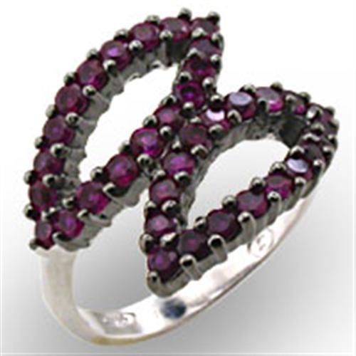 Sterling Silver Ring Set 32512 Rhodium + Ruthenium Silver Ring in Ruby