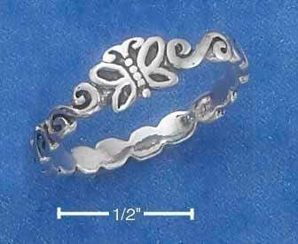 Silver Jewelry Rings Sterling Silver Ring:  Tiny Butterfly Ring With Scroll Band JadeMoghul Inc.