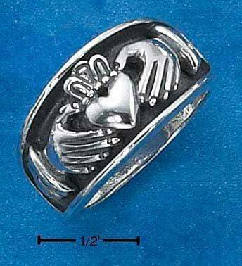 Silver Jewelry Rings Sterling Silver Ring:  Unisex Claddagh Heart In Hands Band Ring JadeMoghul Inc.