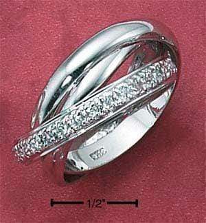 Silver Jewelry Rings Sterling Silver Ring:  Womens 3MM Three Band Cubic Zirconia Slide Ring JadeMoghul Inc.