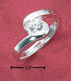 Silver Jewelry Rings Sterling Silver Ring:  Womens 5MM Cubic Zirconia Ring With Offset "S" Band JadeMoghul Inc.