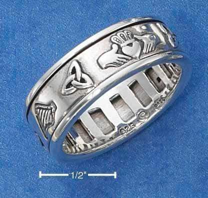 Silver Jewelry Rings Sterling Silver Ring:  Worry Ring With Irish Symbols Spinning Band JadeMoghul